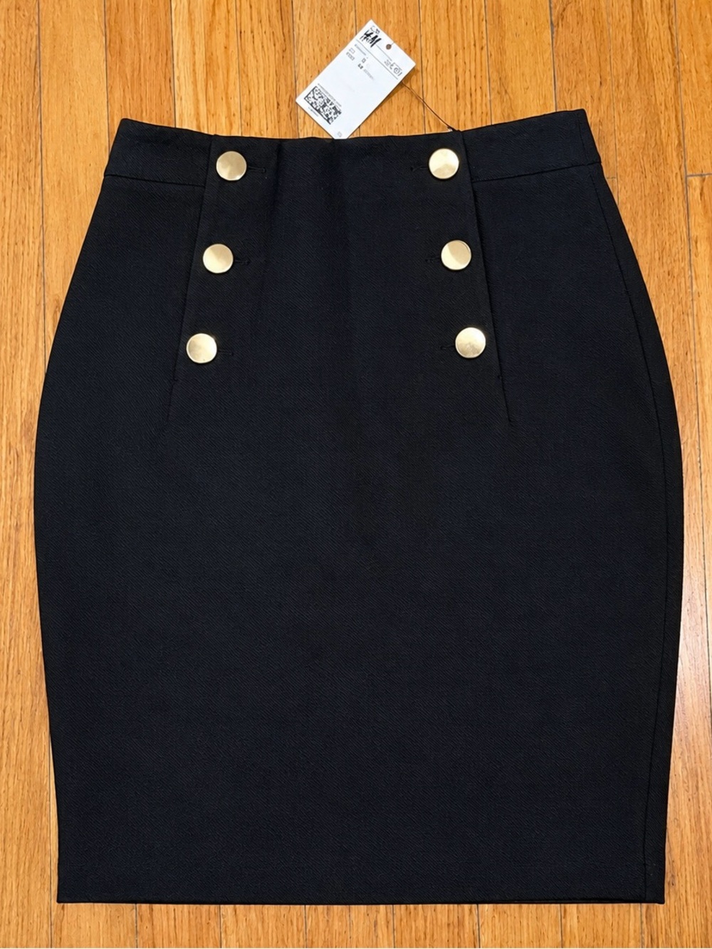 H&M Black Mini Pencil Skirt with Gold Button Detail